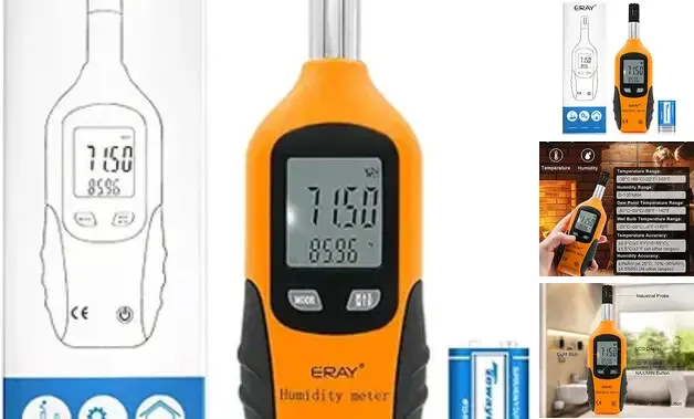 Digital Psychrometer Thermometer Hygrometer with Backlight,  Temperature Orange