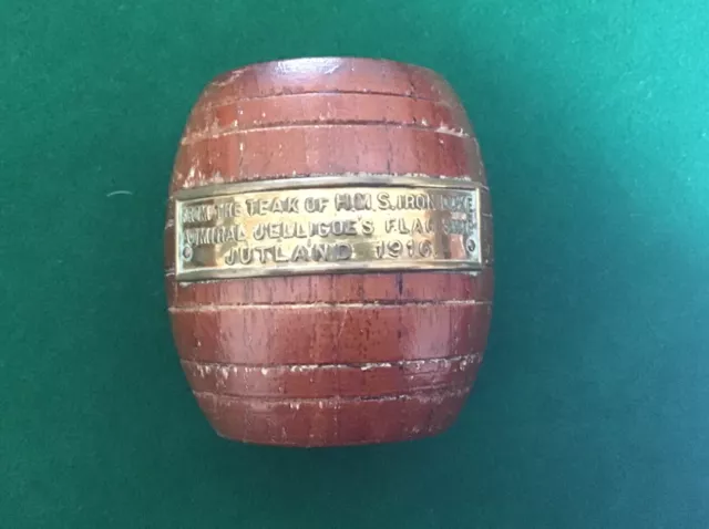 Old Hms Iron Duke Teak Match Holder Barrel With Brass Plaque. Great Desktop Item 2