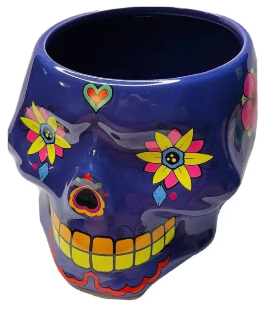 Sugar Skull Candy Dish Planter New Ceramic Purple Día Muertos Day Dead Halloween