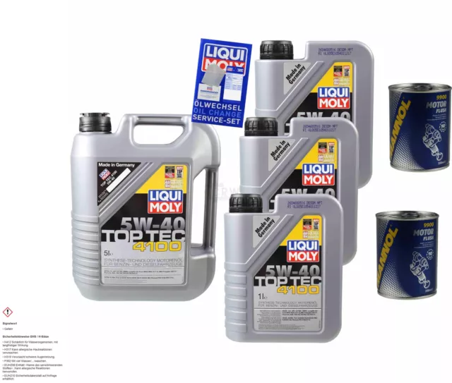 8L aceite motor Liqui Moly Top Tec 4100 5W-40 2x mannol Flusch Aditivo Para