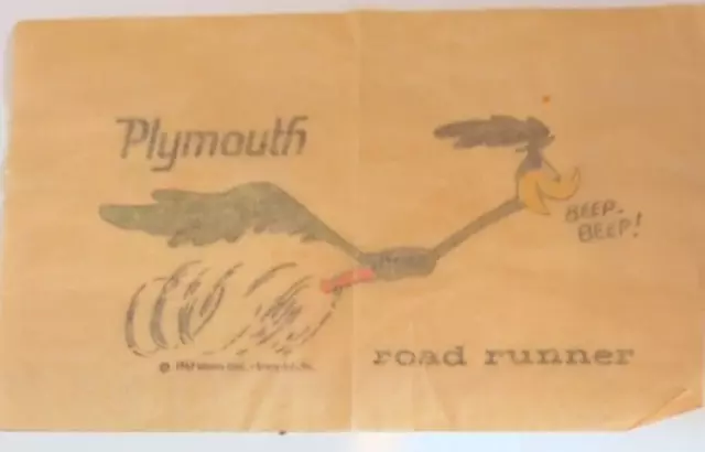 1967 Road Runner Beep Beep Plymouth Mopar Warner Bros RARE 7" VINTAGE Decal