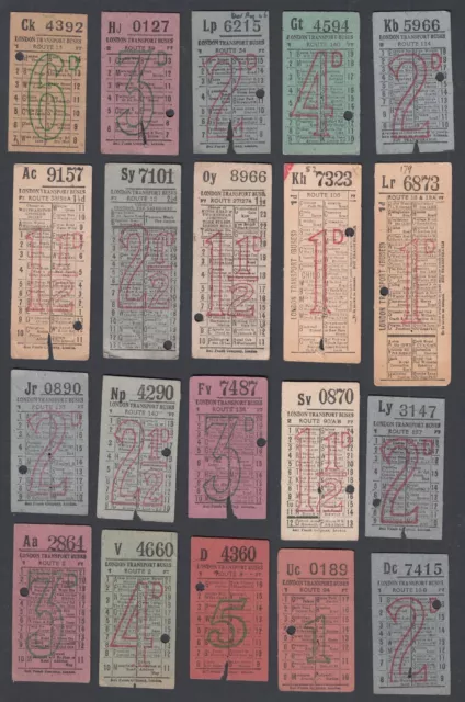 TWENTY Old London Transport Used Tickets Ticket All Different Bus Buses