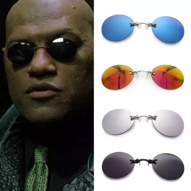 OCCHIALI DA SOLE rotondi senza montatura stile Matrix Morpheus vintage clip sul naso EUR 13 25 PicClick IT