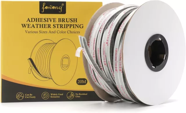 Weather Stripping, 20m(L) x 9 mm(W) x 9mm(T) Draught Excluder Tape Brush