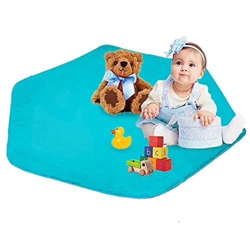 Kids Play Mat Plush Carpet Rug Hexagon Coral Play Mat for Princess Tent (Blue)