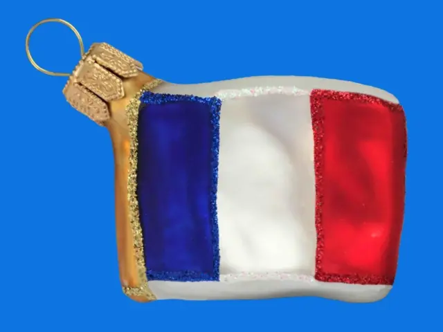 France Flag European Blown Glass Christmas Tree Ornament French