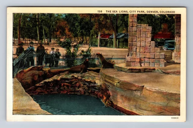 Denver CO-Colorado, The Sea Lions, City Park, Antique, Vintage Souvenir Postcard
