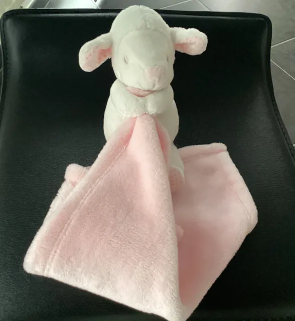Doudou Mouton Assis Peluche Blanc Rose Pois Gris Mouchoir Couverture Nicotoy