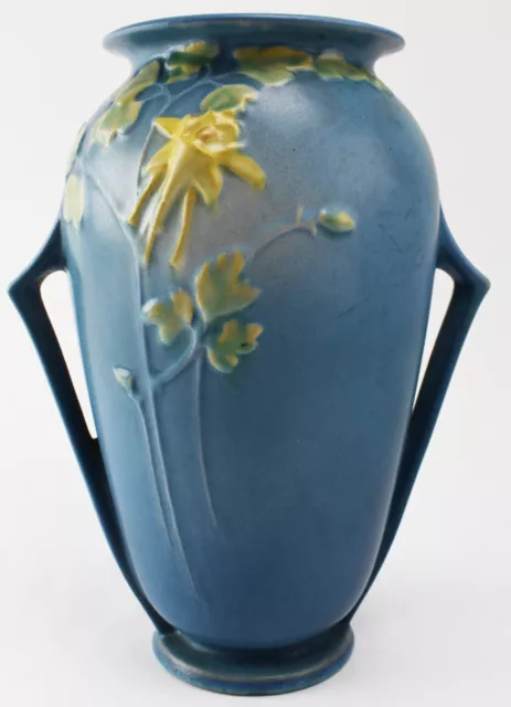 10" Blue Roseville Columbine Handled Vase #24-10