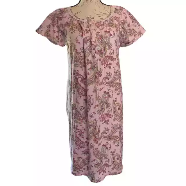 Aria Womens Nightgown Medium Pink Floral Short Sleeve Button Midi Cotton Blend