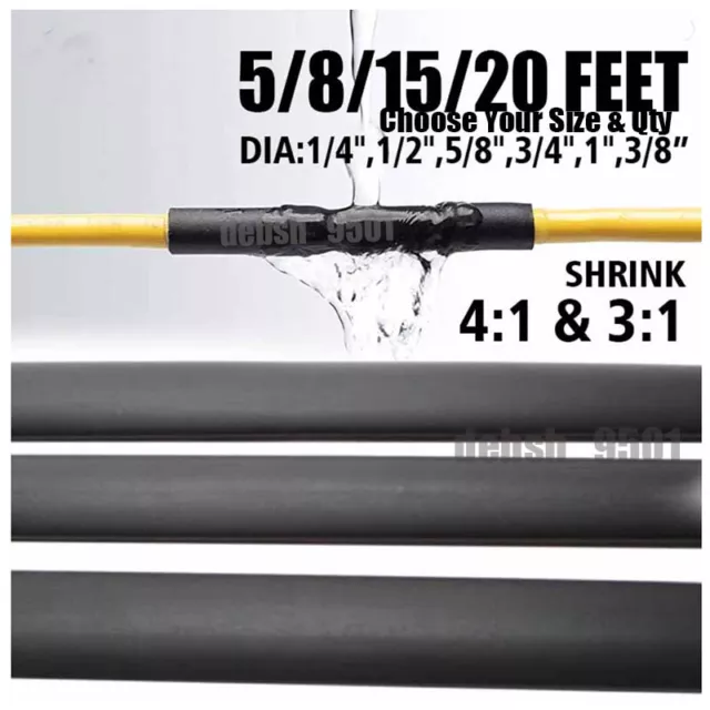 Heat Shrink Tubing 3:1/4:1 Marine Grade Wire Wrap Adhesive Glue Lined Waterproof