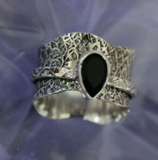 Black Onyx 925 Sterling Silver Handmade Spinner Ring Jewelry All Size AM-706