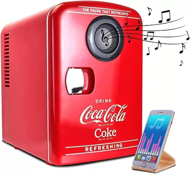 Coca Cola KWC4-BT 4L Portable Mini Fridge Cooler/Warmer with Bluetooth Speaker,