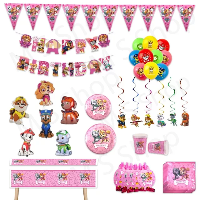 PAW Patrol PINK Party Supplies Foil latex Balloon Plates banner Bunting Age set