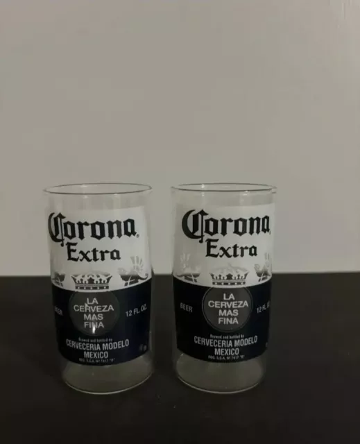 2 Corona Extra 4.75" 12 oz Beer Glasses -La Cerveza Mas Fina-Cerveceria Mexico