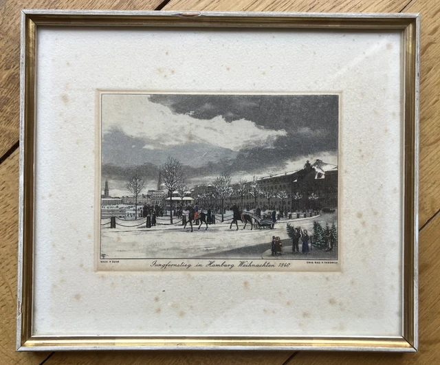 Hamburgensie handkoloriert -Jungfernstieg in Hamburg Weihnachten 1840