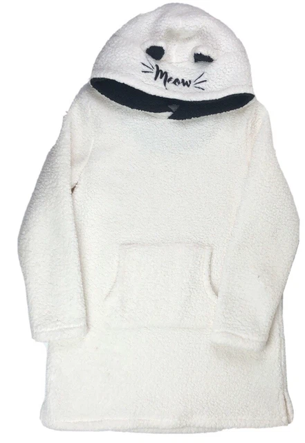Layla Women's Medium Cat Ear Hoodie Sweatshirt Cream Black Oversized Fleece Warm