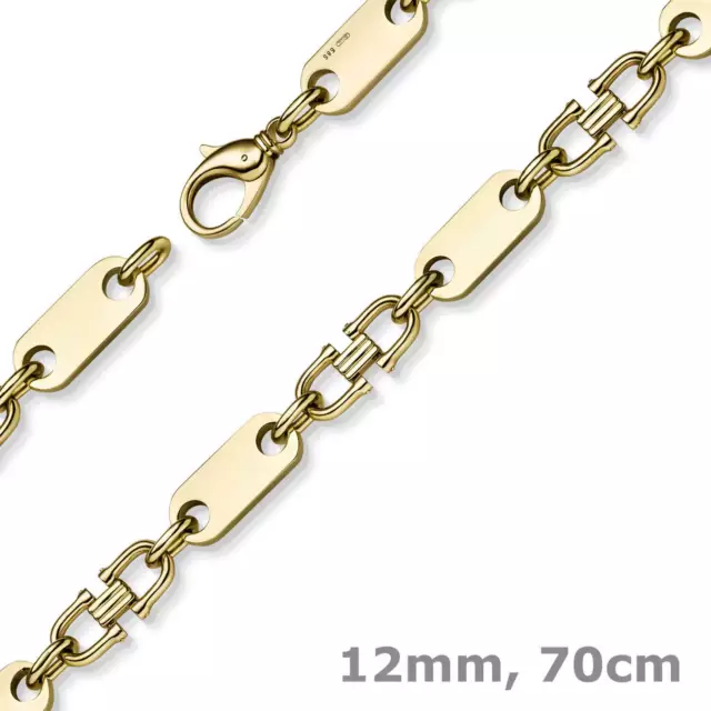 12mm Platte-Steigbügel Kette Halskette aus 585 Gold Gelbgold massiv 70cm Herren