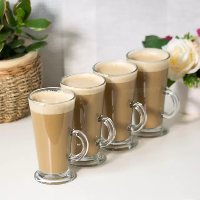 Set of 4 LeXpress Tall Latte Glass with Handles Tea Cup Mugs Cappuccino Hot Cold