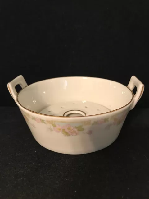 Vintage Round Handled Butter Tub With Insert White With Pale Pink Floral Pattern