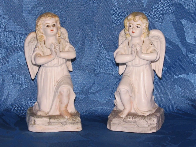 02E16 ANCIENNES STATUES ANGE ANGELOT EN BISCUIT POLYCHROME CRÈCHE RELIGION XIX e