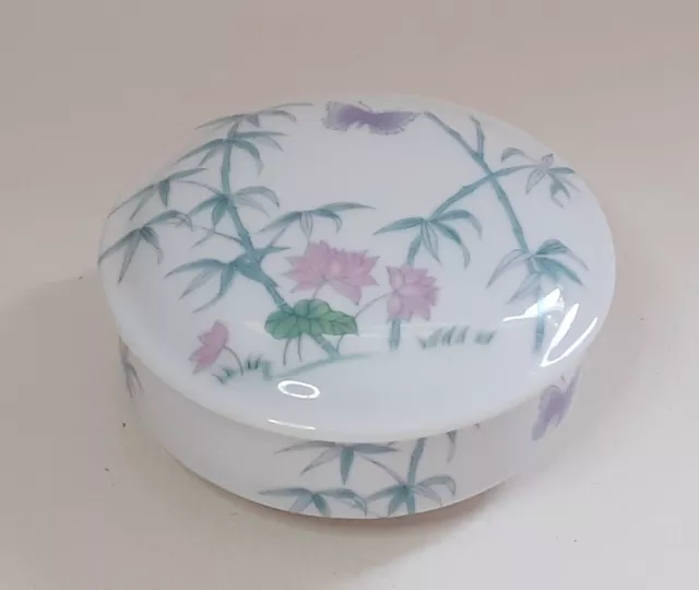 Vintage M&S St Michael Porzellan Schmuck Box Topf Bambus Schmetterling Japan 1980er Jahre W31⁄2in