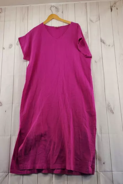 Eileen Fisher Dress Womens Medium Pink Gauzy A Line Short Sleeve Midi