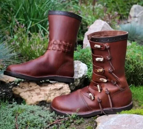 Chaussures en cuir viking bottes répliques vikings début moyen âge médiéval...