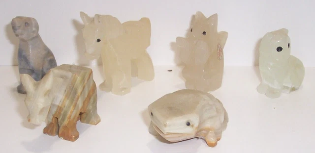 Vintage Meko Carved Stone , Marble? Onex ? Frog Dog Horse Cat Squirrel Mule