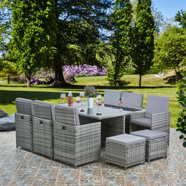 11 Piece 10 Seater Rattan Cube Dining Table Garden Furniture Patio Set  IN STOCK