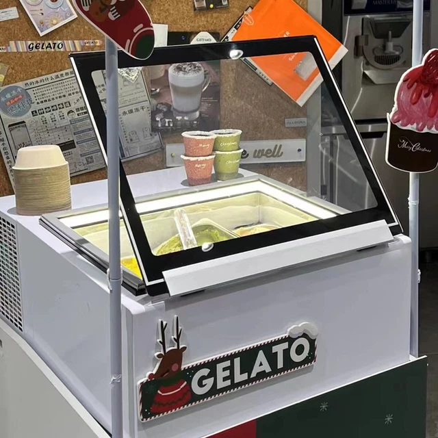 Hard Ice Cream Showcase with 3PCS 1/3GN Square Storage Pans Display Refrigerator