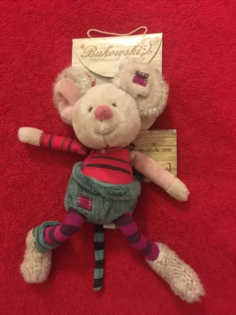 🇫🇷 Doudou souris grise rose verte bleu BUKOWSKI - 100 % NEUF