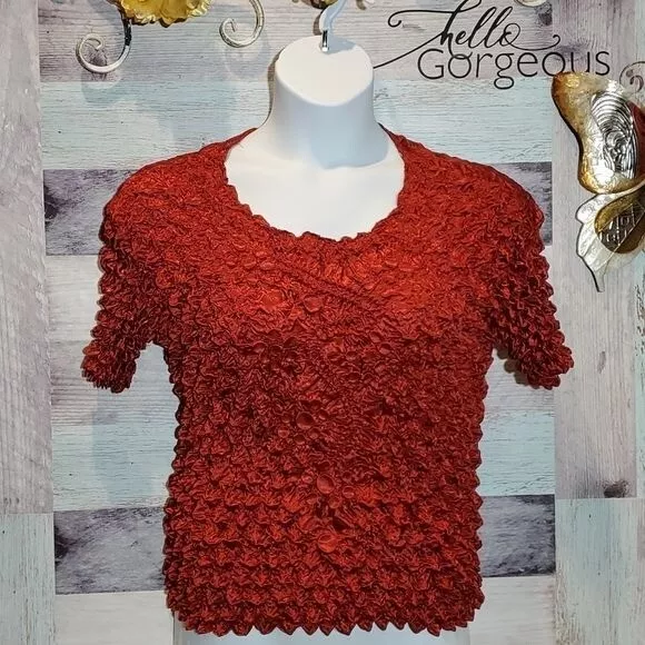 Magic Scarf One Size Dark Red Stretchy Bubble Y2K Crinkle Blouse BoHo Party