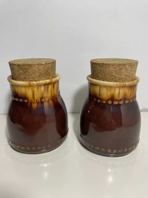 CROWN LYNN New Zealand Pottery Jar x 2 Titian Ware Brown Drip Glaze 1275