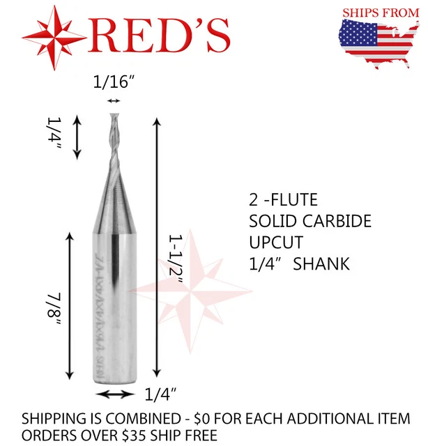 YONICO 1/8-Inch Diameter Upcut Spiral Router Bit - 2 Flute Solid Carbide End Mill, 1/4-Inch Shank, For CNC & Handheld Routers - View #8