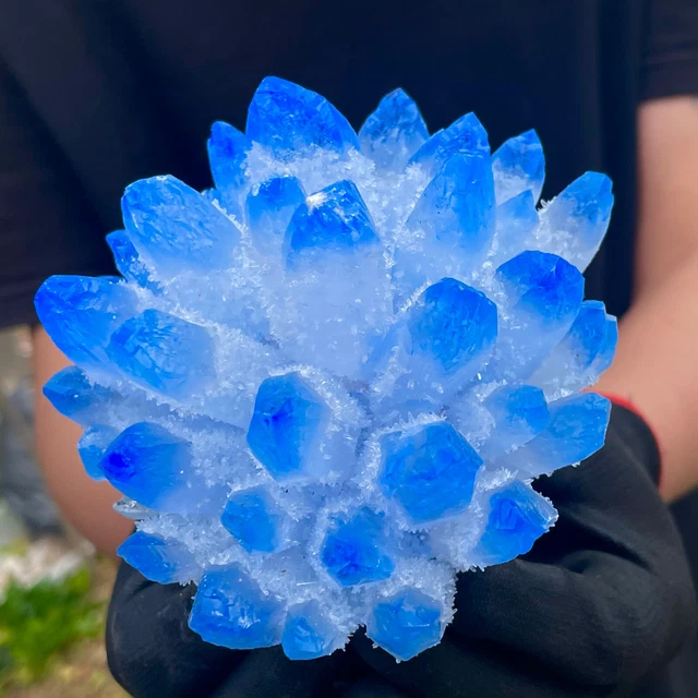 2.02LB New Find sky blue Phantom Quartz Crystal Cluster Mineral Specimen Healing 8