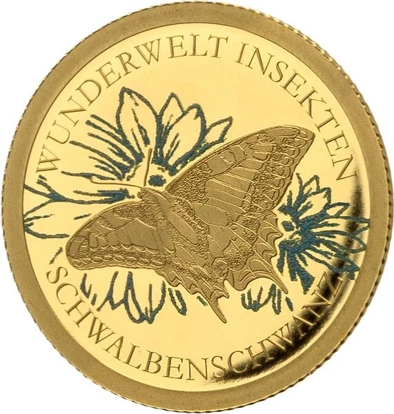 2022 Togo Gold 999 Colored Coin Butterfly Papilio machaon Proof Wildlife WWF