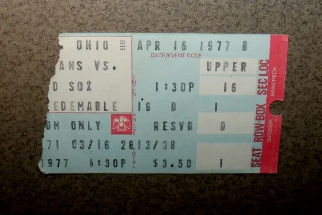 Cleveland Indians 4/16/1977 Home Opener Ticket Stub vs Boston Bob Stanley Debut