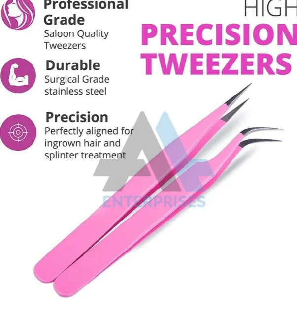 Lash Tweezers, Pack of 2 Stainless Steel Tweezers for Eyelash Extensions
