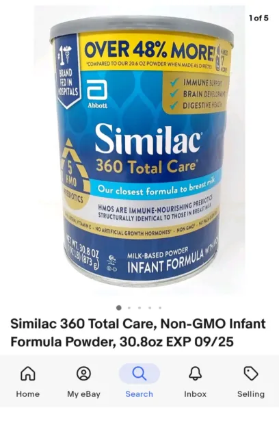 Similac 360 Total Care, Non-GMO Infant Formula Powder, 30.8oz EXP 09/25