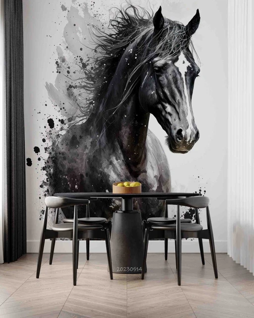 3D INK BLACK Horse Wallpaper Wall Mural Peel and Stick Wallpaper 150