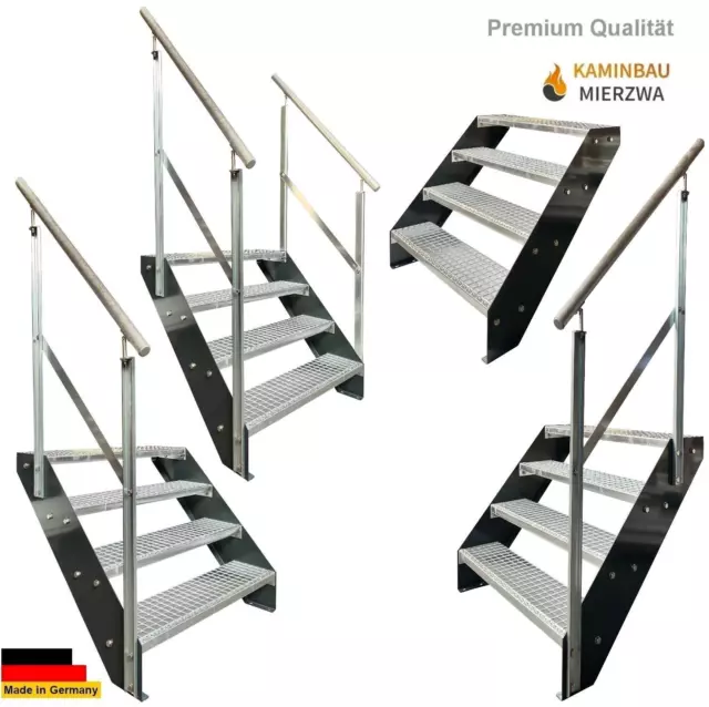 Premium Treppe 4 Stufen Breite 60-140cm H: 76cm Außentreppe Geländer Wange Anth.