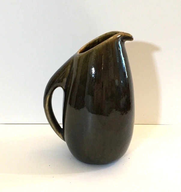 Vintage THAI CELADON Brown Pitcher Asian Thailand Pottery 7.75" Tall Rich Glaze