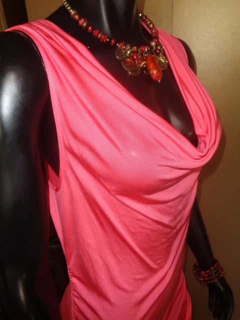 Cache, S, SLEEK-SHINY CORAL, DRAPED NECKLINE, RUCHED SIDES, SILK TUNIC  TOP