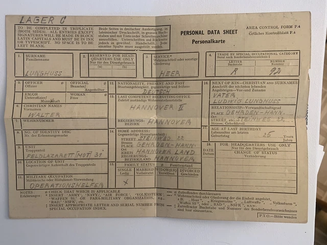 Campo di prigionia seconda guerra mondiale 1944 carta personale ospedale da campo militare