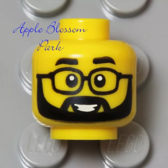 NEW Lego Agent MINIFIG SMILE HEAD Male w/Black Rimmed Eye Glasses & Black Beard