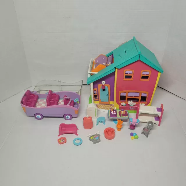 Magnetic Polly Pocket Hangin' Out House, Tour Bus, Furniture Lot