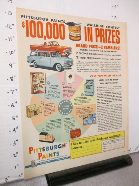 newspaper ad 1961 PITTSBURGH PAINTS Rambler wagon convertible car contest