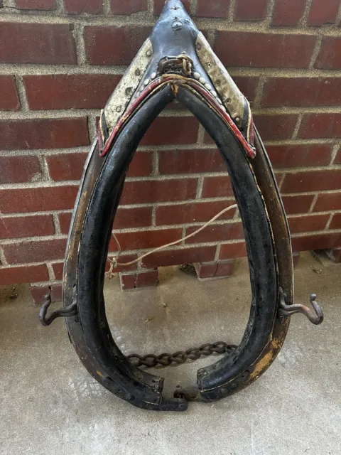 Antique Wooden Collar For a Horse With Leathery Brass