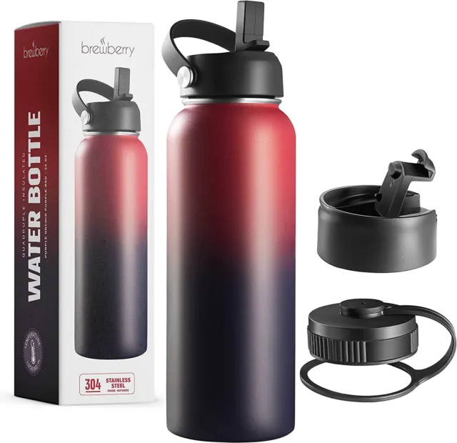 Brewberry Stainless Steel Sports Bottle Travel Mug Hot Cold Beverages Wide Mouth